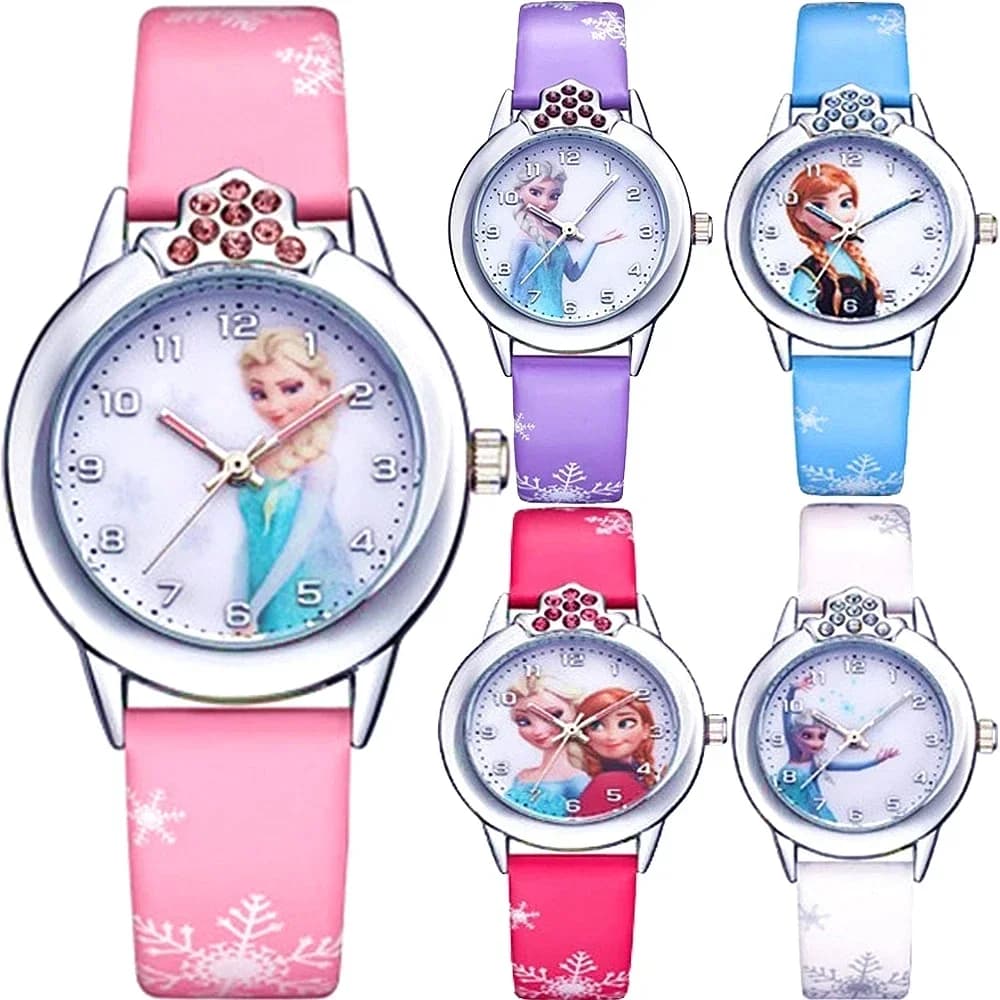 Disney Frozen Princess Kids Watches Leather Strap Cute Children's Cartoon Wristwatches  Gifts for Festivals Kids Girl watches