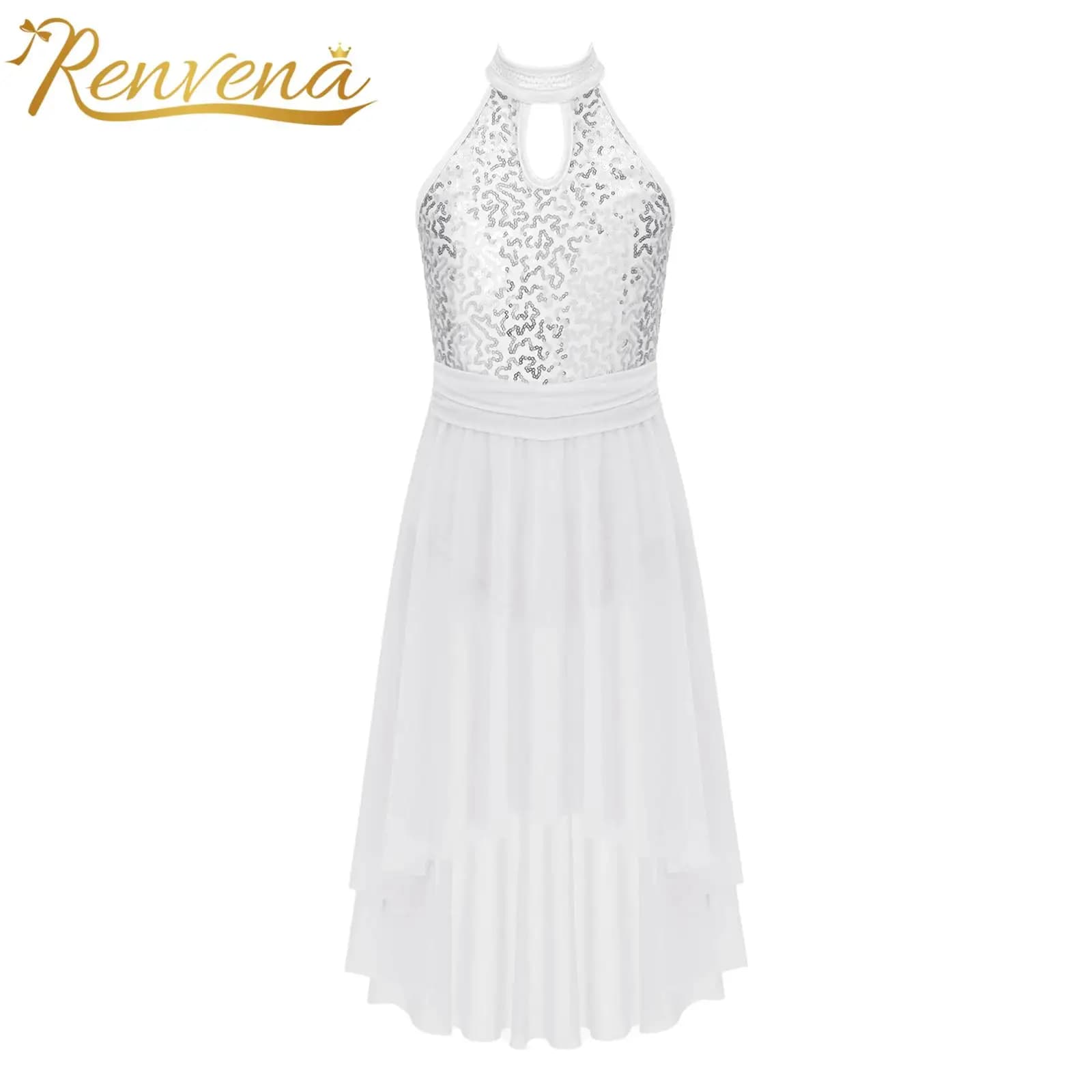 Kids Shiny Sequin Figure Skating Dress Girls Teens Ballet Gymnastics Leotard Dress Dancewear Children Modern Lyrical Dance Dress