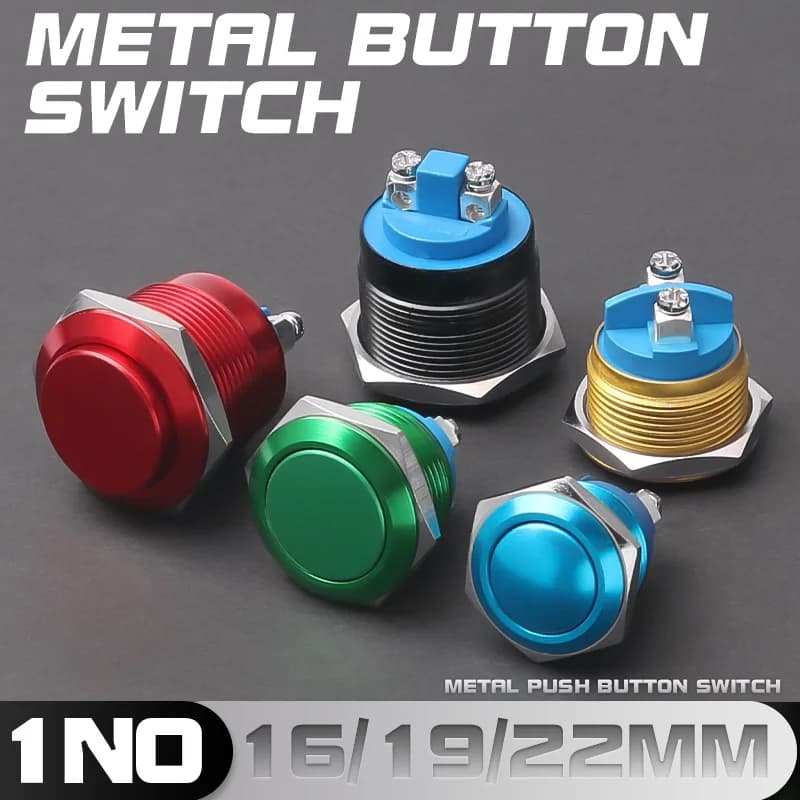 16/19/22mm Metal Button Switch Complete Oxidation Button Momentary Self-Reset 1NO Screw Foot Welding Foot High/Flat/Ball Head