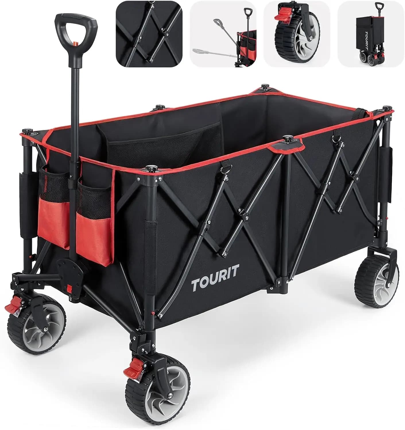 TOURIT 260L Collapsible Foldable Wagon with 330lbs Weight Capacity, Heavy Duty Folding Utility Garden Cart, Beach Wagon with Big