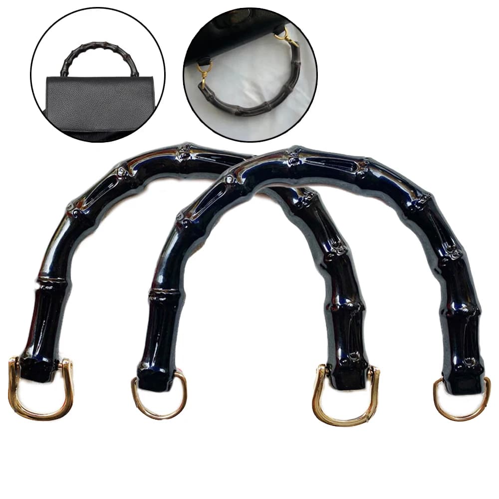 Tote Handle Woven Bag Accessory Woven Bag Handle Imitate Bamboo Bag Strap Box Handle Plastic Bag Handle With D Buckle DIY Black