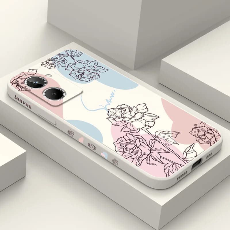Line Rose Phone Case For OPPO Realme 11 10 9 9i 8 8i 7 Pro Plus C35 C21Y C25Y C25 4G 5G Liquid Silicone Cover