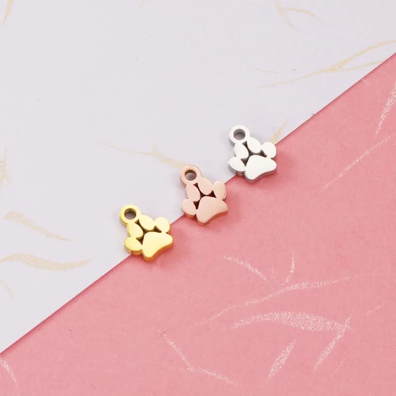 5Pcs 7x8.5mm Pet Paw Mirror Polished 304 Stainless Steel Dangle Charms For DIY Bracelets