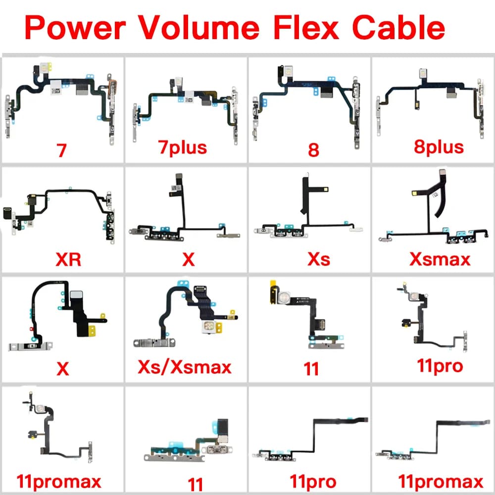 Power Flex With LED Flash Light Replacement For iPhone 7 8 Plus X XR XS 11 Pro Max Mute Volume Switch Flex Cable