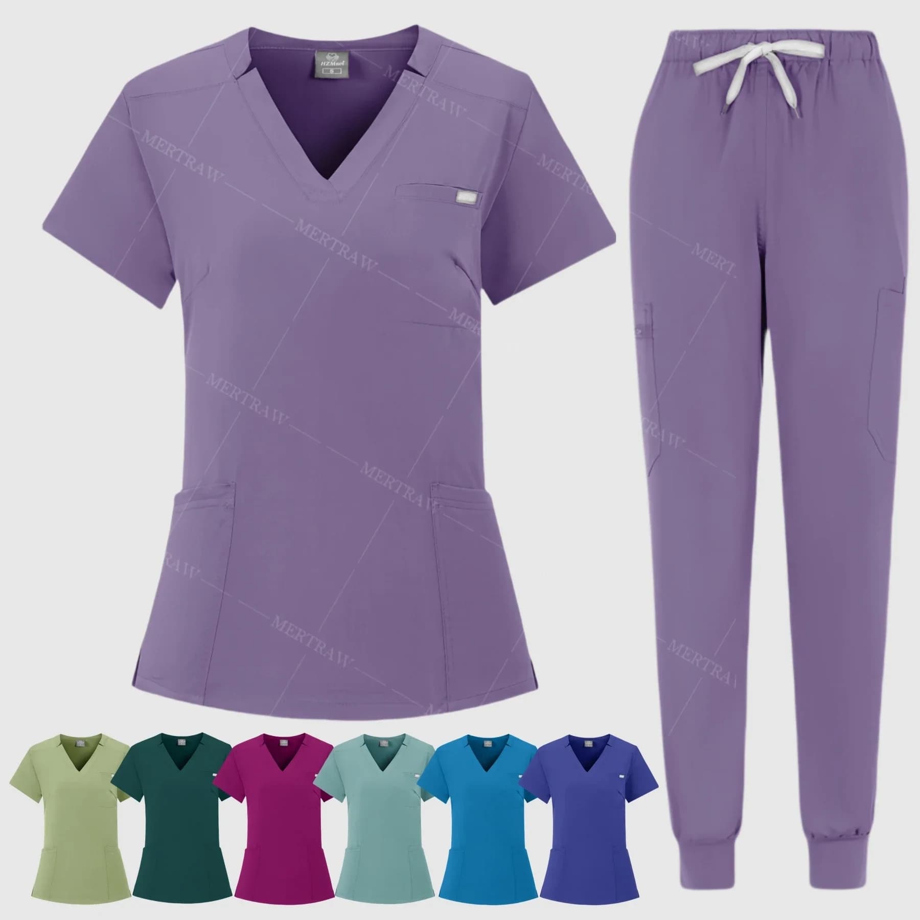 Multicolor Women Pet Shop Doctor Scrub Medical Surgery Workwear Scrub Set Scrub Uniform Short Sleeve Tops+Pants Nursing Uniform