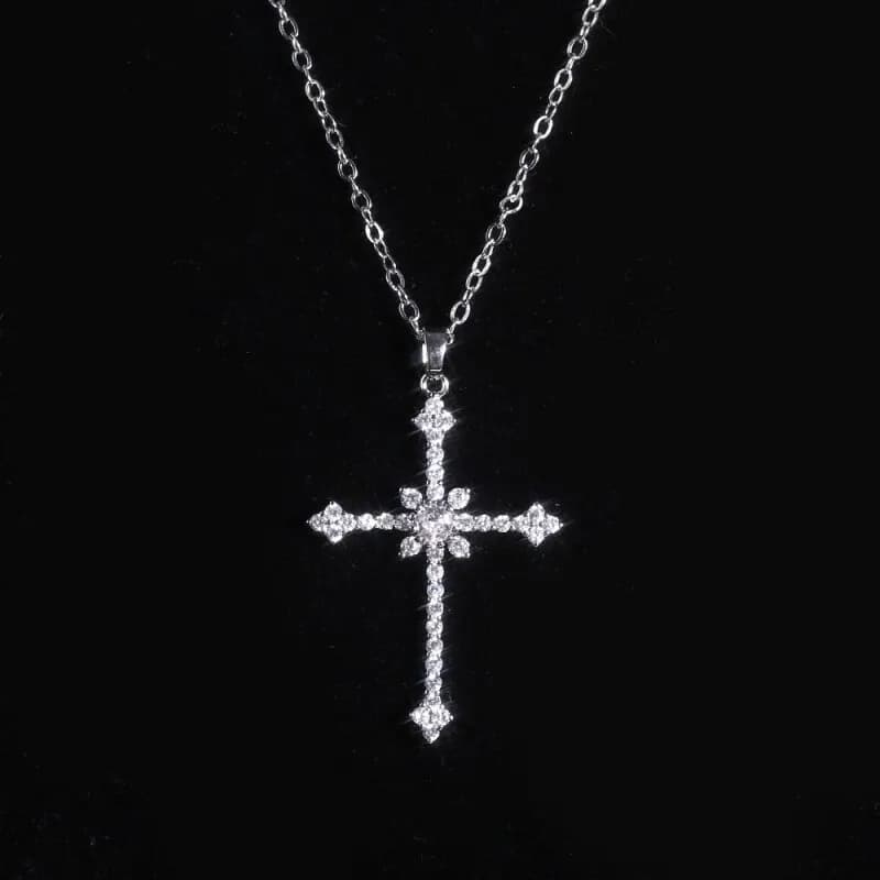1pcs Imitation White Gold-color Necklace Ladies Cold Wind Full Of Diamonds Star Mango Shining Cross Pendant Jewelry