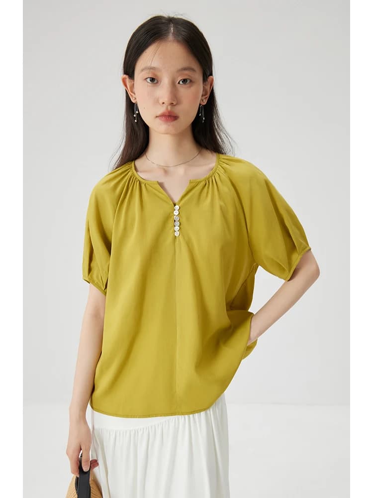 ZIQIAO Petite French Raglan Sleeved Shirt for Women 2024 Summer New Green Design High-end Women Green Casual Top 24ZQ92448