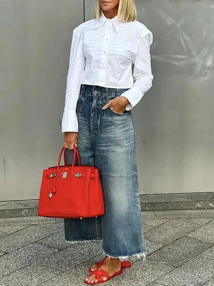 Lemongor 2024 New Spring Summer Female Wide Leg Pants Distressed Jeans High Waist Loose Casual Office Trousers Bottoms For Women