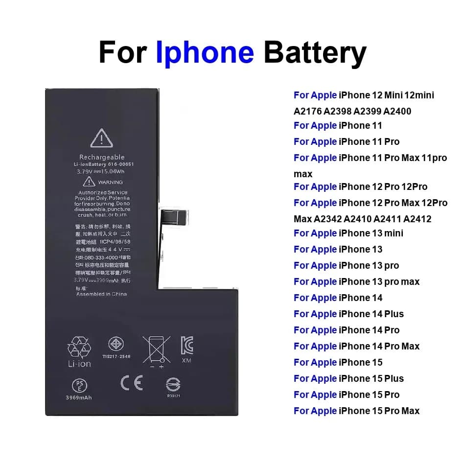 Rechargeable Battery For Iphone 11 11Pro Max 12 12Mini 12Pro 12Plus 13Mini13 Pro 13 Promax 14 15 Mini