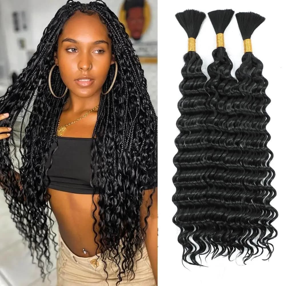 Deep Wave Human Braiding Hair For Boho Braids 10A Soft Thick Bulk Braiding Hair Full Human Bulk Virgin Hair Extension For Micro