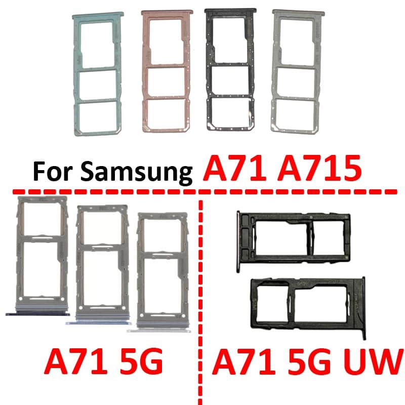 Phone Sim Card Tray Slot For Samsung Galaxy A71 5G UW A716 A716V A716B A716U A715 A715F New SIM Chip Micro SD Card Holder Pocket
