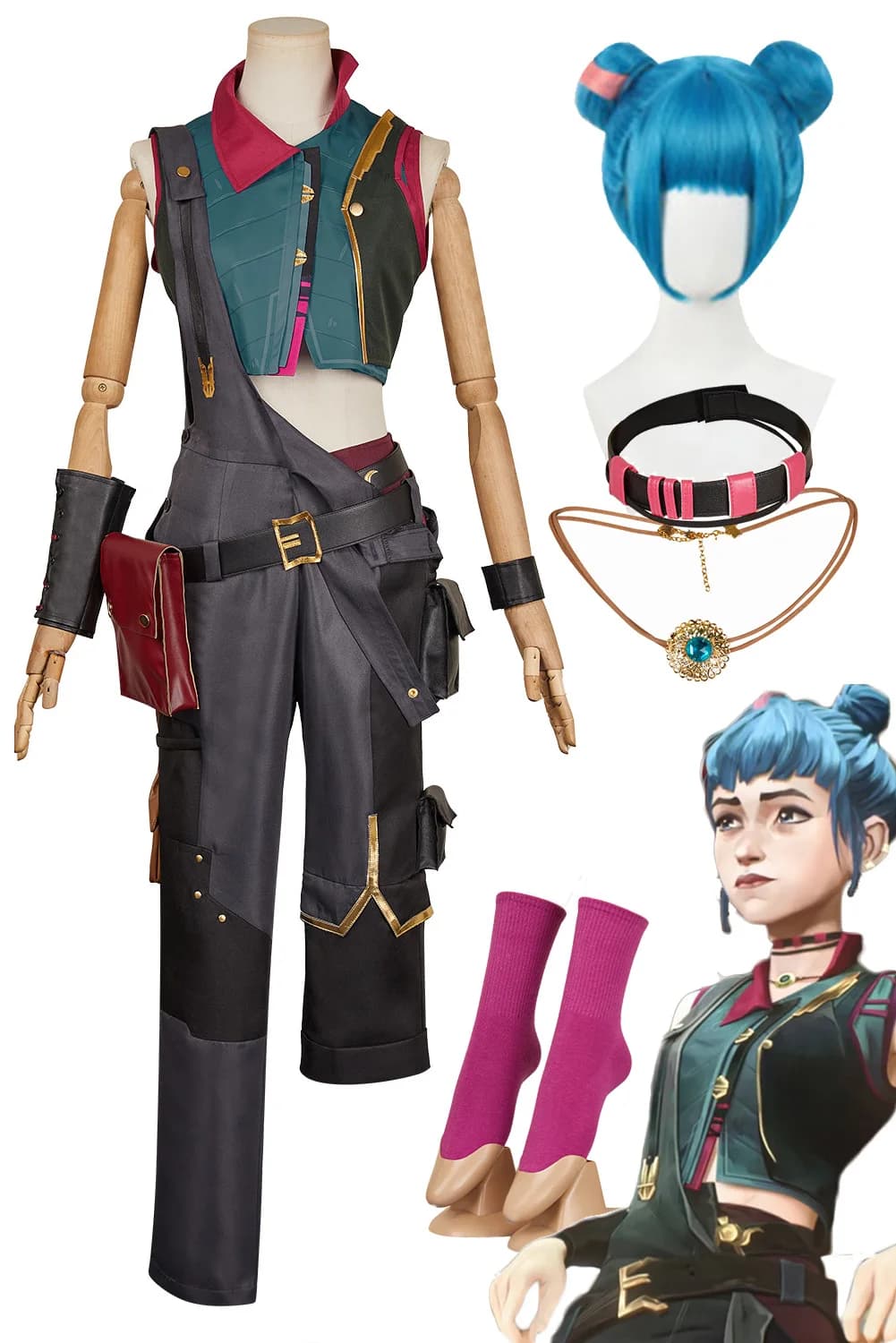 Disguise Young Arcane Jinx Powder Cosplay Clothing 2024 Game LoL TV 2 Costume Adult Women Roleplay Fancy Dress Up Party Outfits