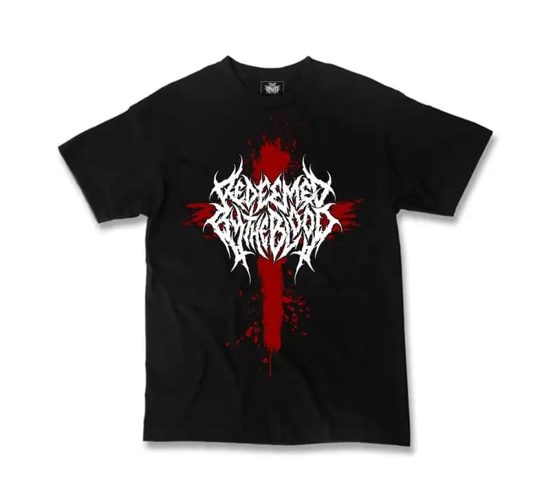 Redeemed by the Blood Cross Death Metal Design Cotton Tee Casual Round Neck Short Sleeve Men's Tees Regular Fit Men Women T Shir