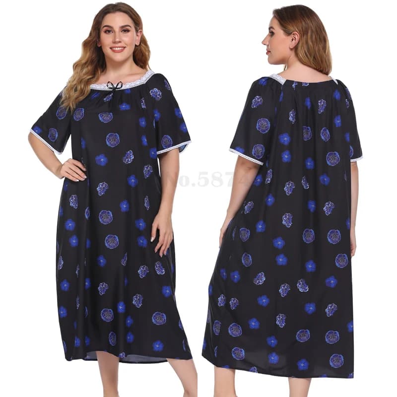 U-Neck Lace Short Sleeved Nightdress Women's Printed Casual Home Clothes Spring Autumn 4XL Nightgown Intimate Lingerie Sleepwear