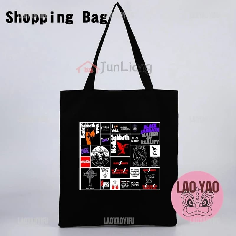 Sabbath Band Shopping Bags Women Black Heavy Metal Rock Fan Gift Custom Name Bag Totebag Tote Shopper Aesthetic Woman Cloth