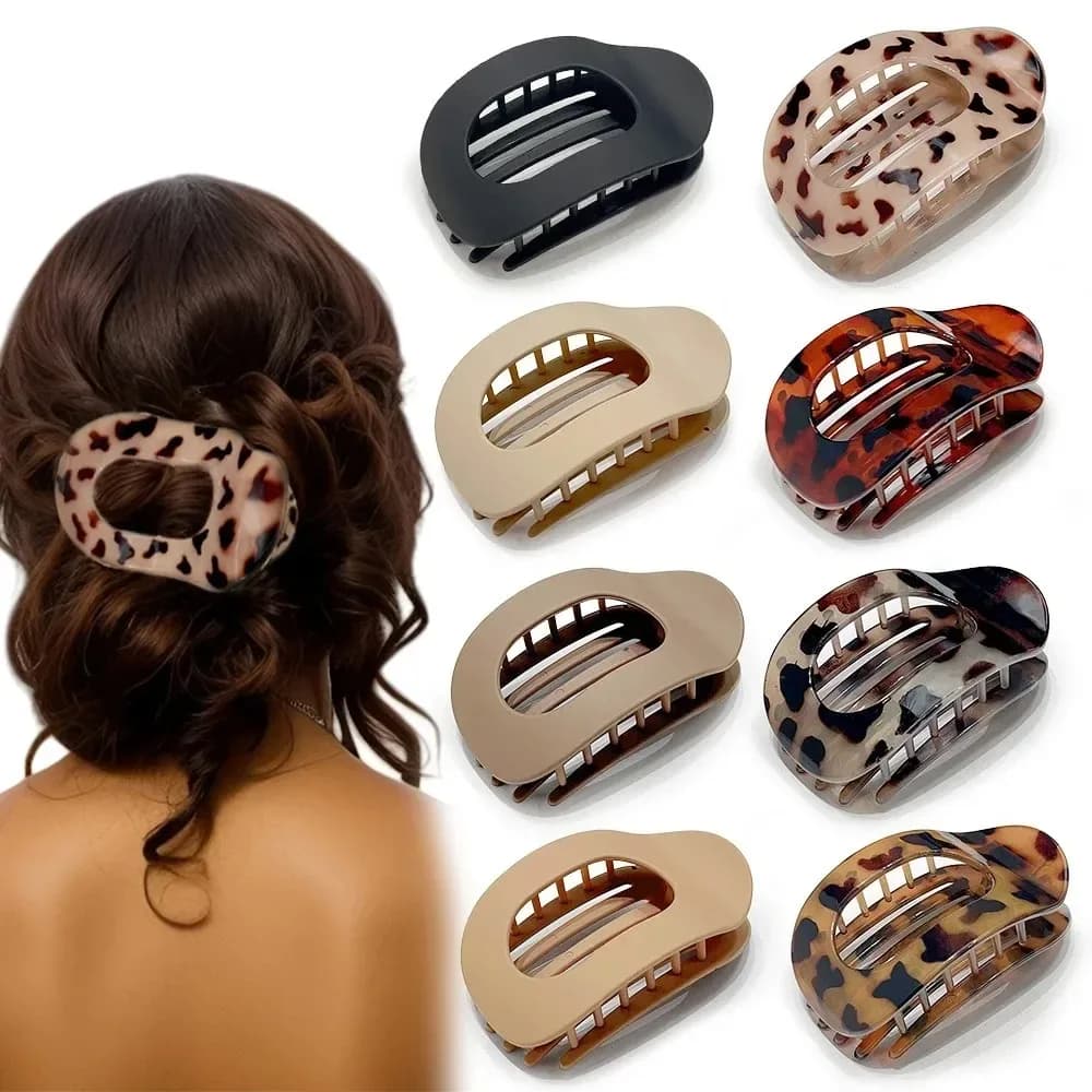 Leopard Matte Fashion Oval Hair Claw Clip for Women New Design Curved Flat Styling Barrettes Acrylic Lying down Hair Accessories
