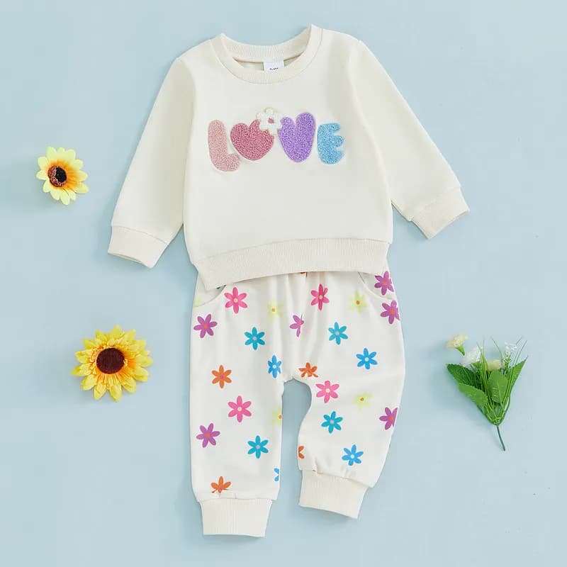 3 Months to 3 Years Baby Girl Pant Sets Spring Autumn Clothes Letter Embroidery Long Sleeve Sweatshirt and Floral Pants