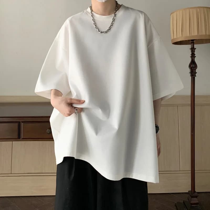 Summer Short Sleeved T-shirt Men Oversized Casual Round Neck T Shirt Men Streetwear Korean Loose Suede T Shirt Mens Top M-3XL