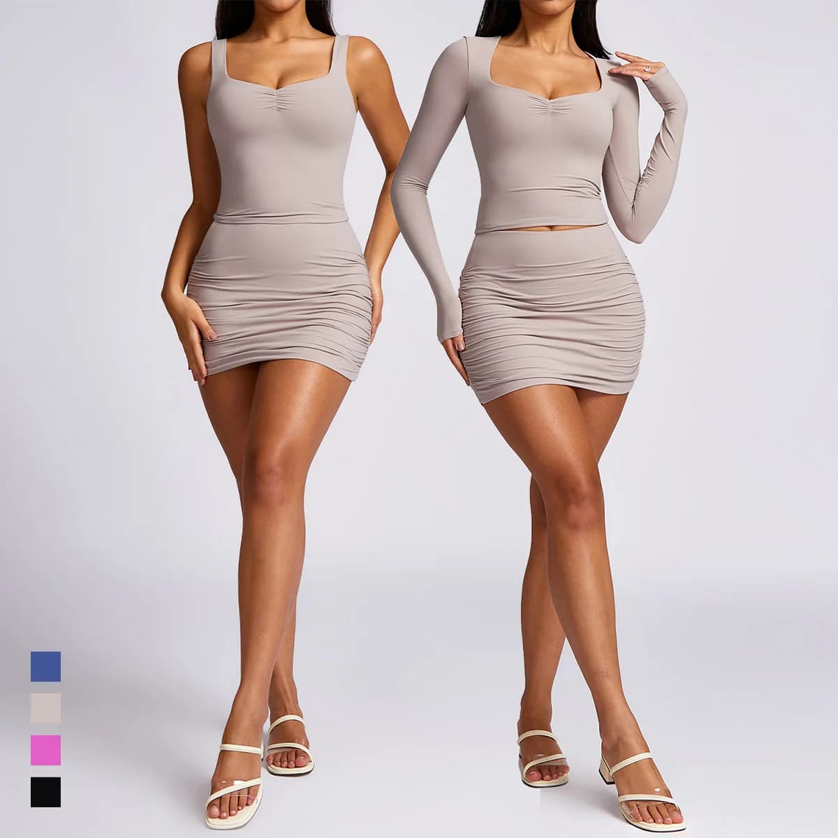 Women Long Sleeve Tight Hip Skirt Vest Suit 2 Pieces Seamless Quick Dry Fitness Tight Sports Casual Suit High Quality