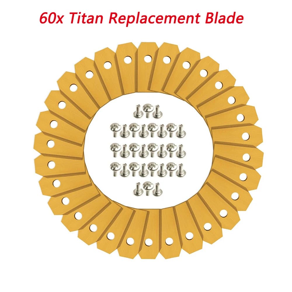 60Pcs Replacement Blades For Lawn Mower Titanizing Double-hole Lawn Mower Cutter Titanium-plated Lawn Mower Tool Parts Yellow