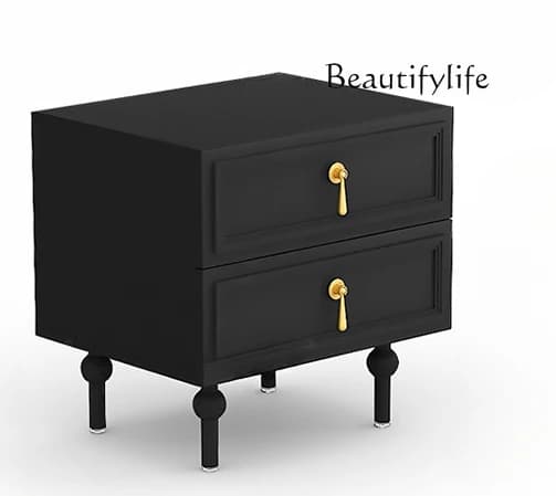 American retro black bedside table modern simple bedroom French bedside table light luxury medieval high-end storage cabinet