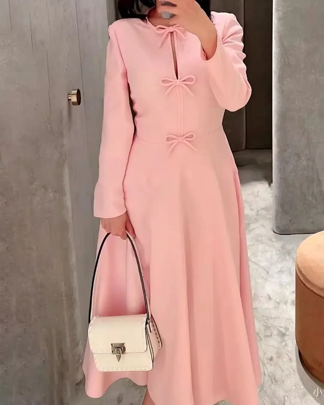 Customized Long Sleeves Prom Dresses O-Neck Bow Ankle Length Formal Occasion Dress Pink Evening Dresses for Special Occasions