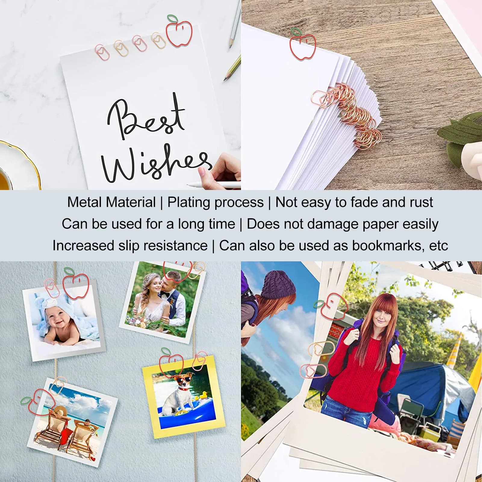 100pcs Cute Paper Clips Rust Proof Plating Prevent Slip Decorative Fruit Shape Paperclips for Document Drawing Paper Cute,Paper,