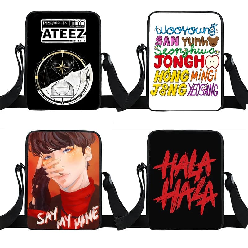 Korean Kpop ATEEZ Print Messenger Bag Teenagers Boy Girl Fellowship Break The Wall for Travel Shoulder Bags Hip Hop Bookbag Gift