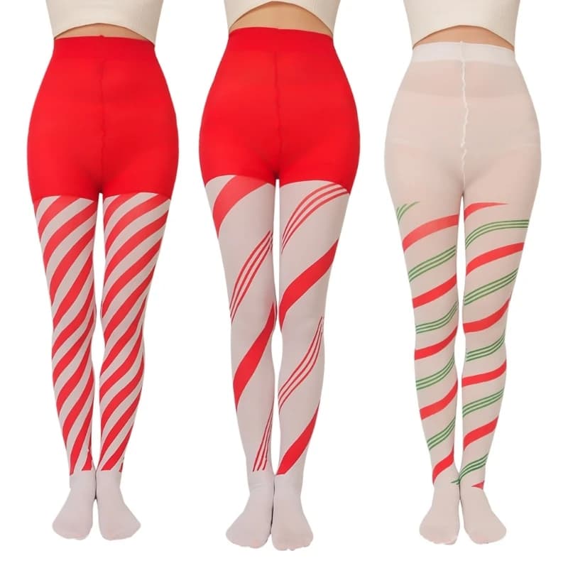 Cosplay Costume Tights Leggings Christmas Candy Cane Striped Pantyhose Stockings