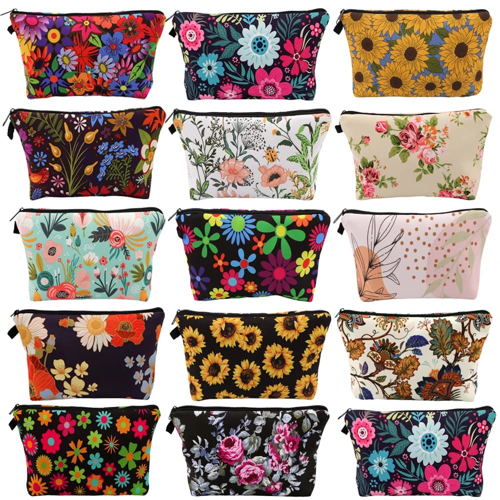 Flower Series Zipper Makeup Bag Women Portable Travel Storage Pouch Travel Lipstick Bag Makeup Case Bag Cosmetic Brush Bags