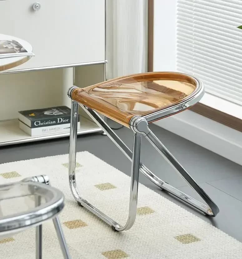 Plastic Dining Chair Acrylic Transparent Folding Office Metal Leg Small Stackable Chairs Green Cadeira Restaurant Furniture