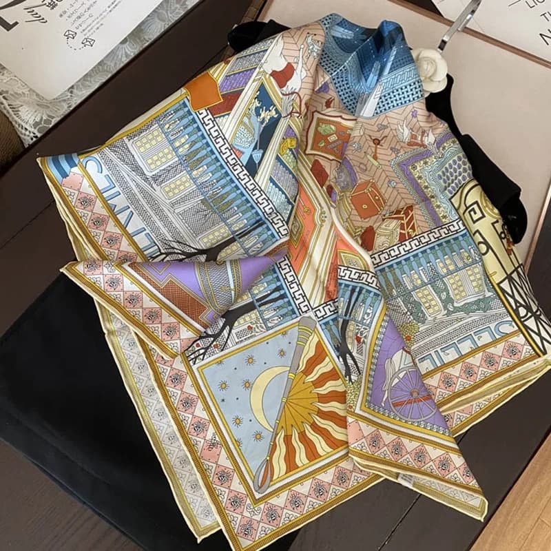 14mm 100% Silk Bandana Scarf Neckerchief 2022 Winter Popular Print Large Square Silk Shawl Cape Echarpe 35"x35"