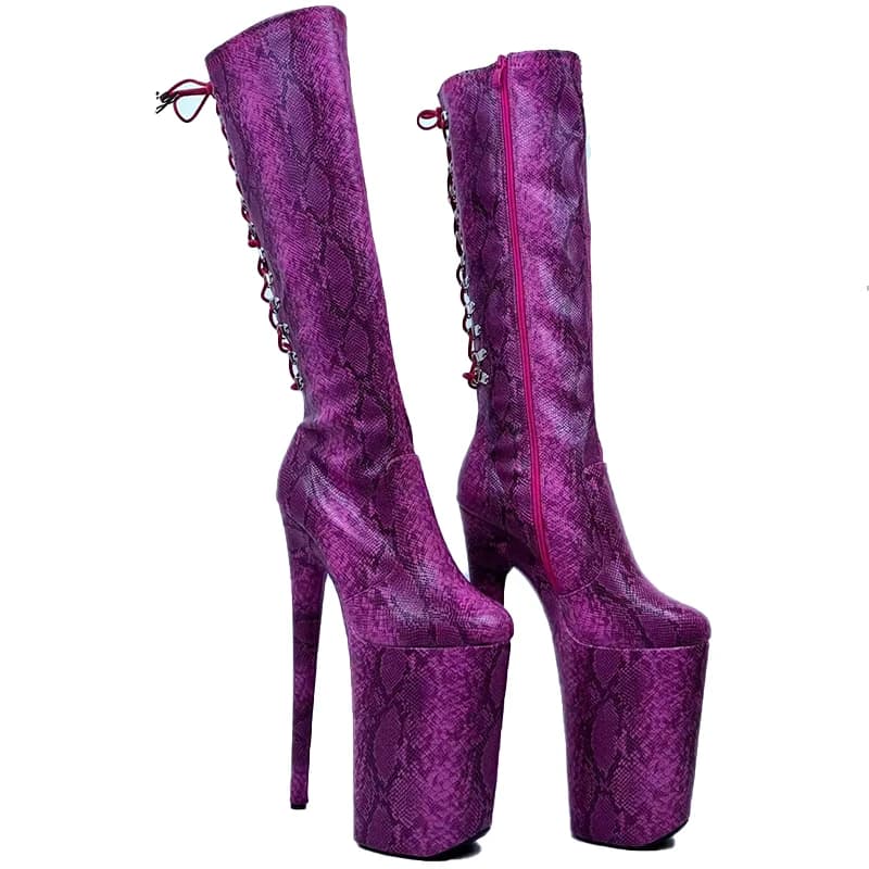 LAIJIANJINXIA New Classic 26Cm High Heels Snakeskin Women's Boots Sexy Knee High Boots Dance Shoes Motorcycle Boots