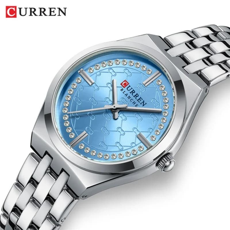 CURREN 9096 Women's Quartz Watch Luxury Diamond Stainless Steel Strap Waterproof Fashion Simple Small Dial Ladies Casual Watches