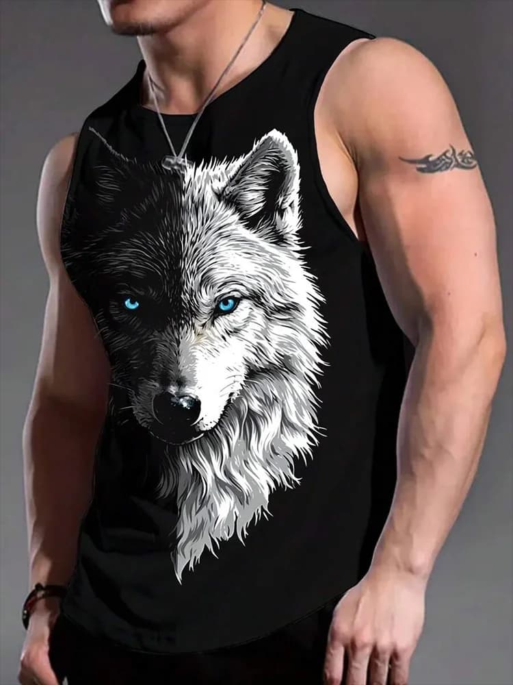 Street Fashion Personality Wolf Print Men's Tank Top Summer Daily Casual Men's Cool Tank Top Outdoor Sports Men's Tank Top