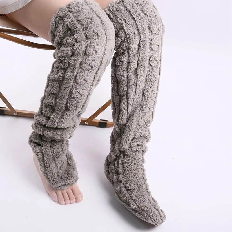 Thickened Velvet Twist Leg Warm Knee Socks High Boots Floor Shoes For Ladies Indoor Slippers