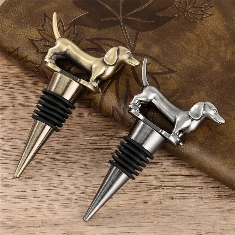 Dachshund Shape Wine Stopper Sausage Dog Metal Bottle Stoppers Champagne Saver for Home Party Wedding Celebration Gift Set