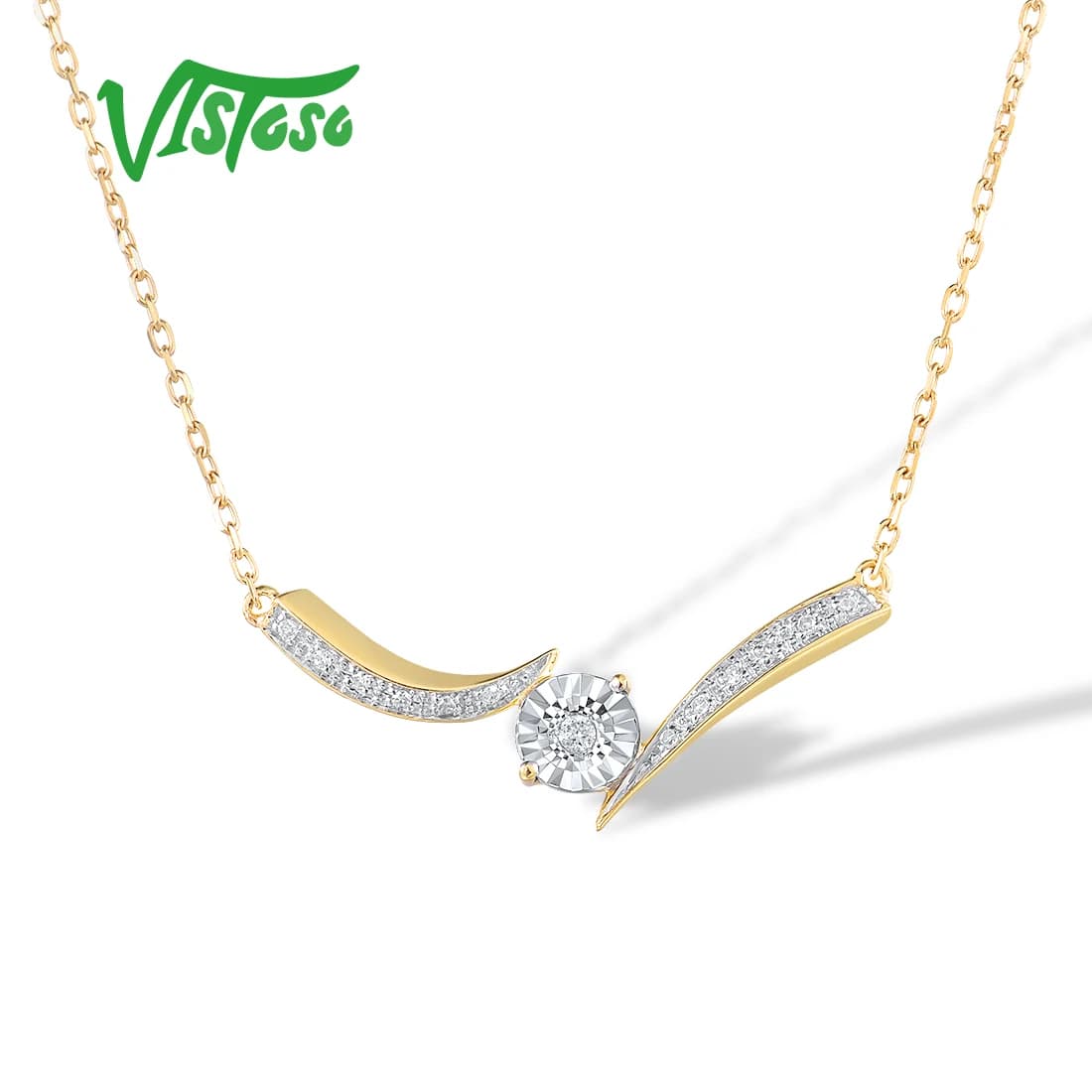 VISTOSO Genuine 9K 375 Yellow White Gold Necklace For Women Sparkling Diamond Elegant Wedding Anniversary Gifts Fine Jewelry