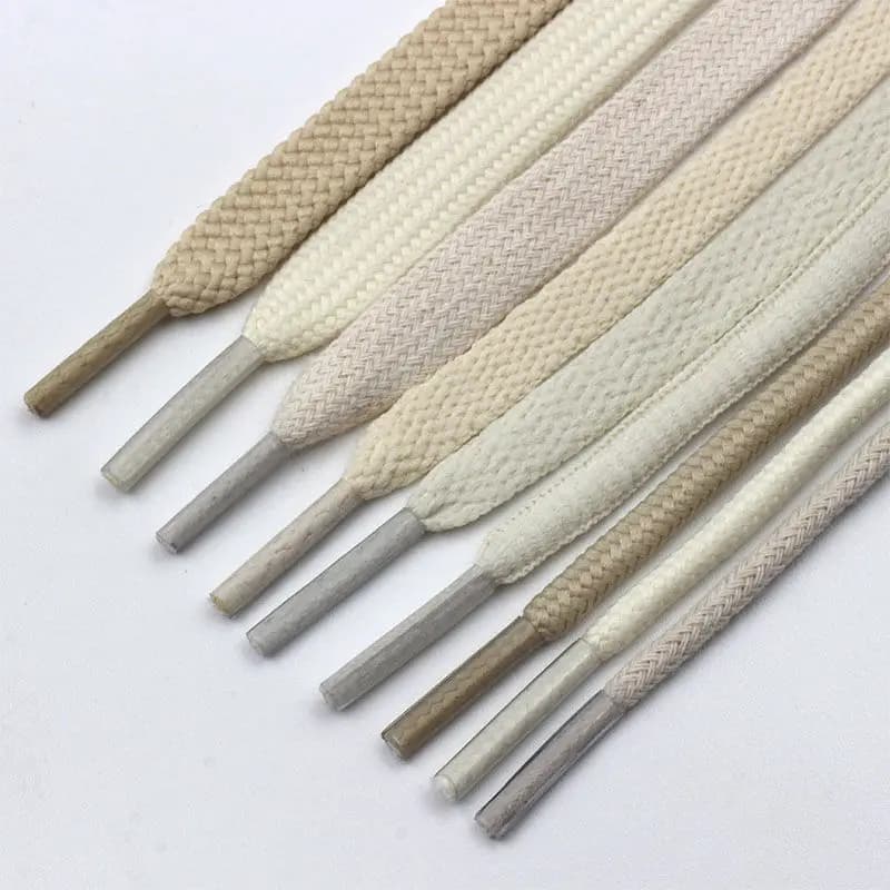 Light beige white beige shoelace flat oval 1970s plate canvas shoes athleisure cloth shoelaces