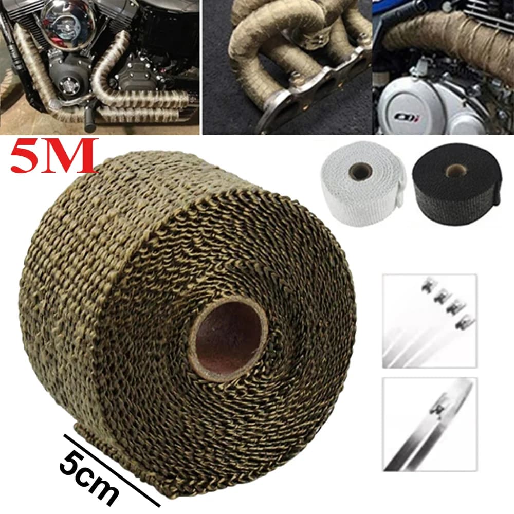 5CM*5M Exhaust Pipe Insulation Thermal Heat Wrap Roll 5cm Width Insulation Cotton Banana Cloth Motorcycle Fiberglass Tape