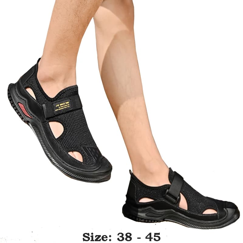 High quality leather flat sandals for men round toes new summer 2024 size 44 45 casual outdoor walking big size shoe black grey