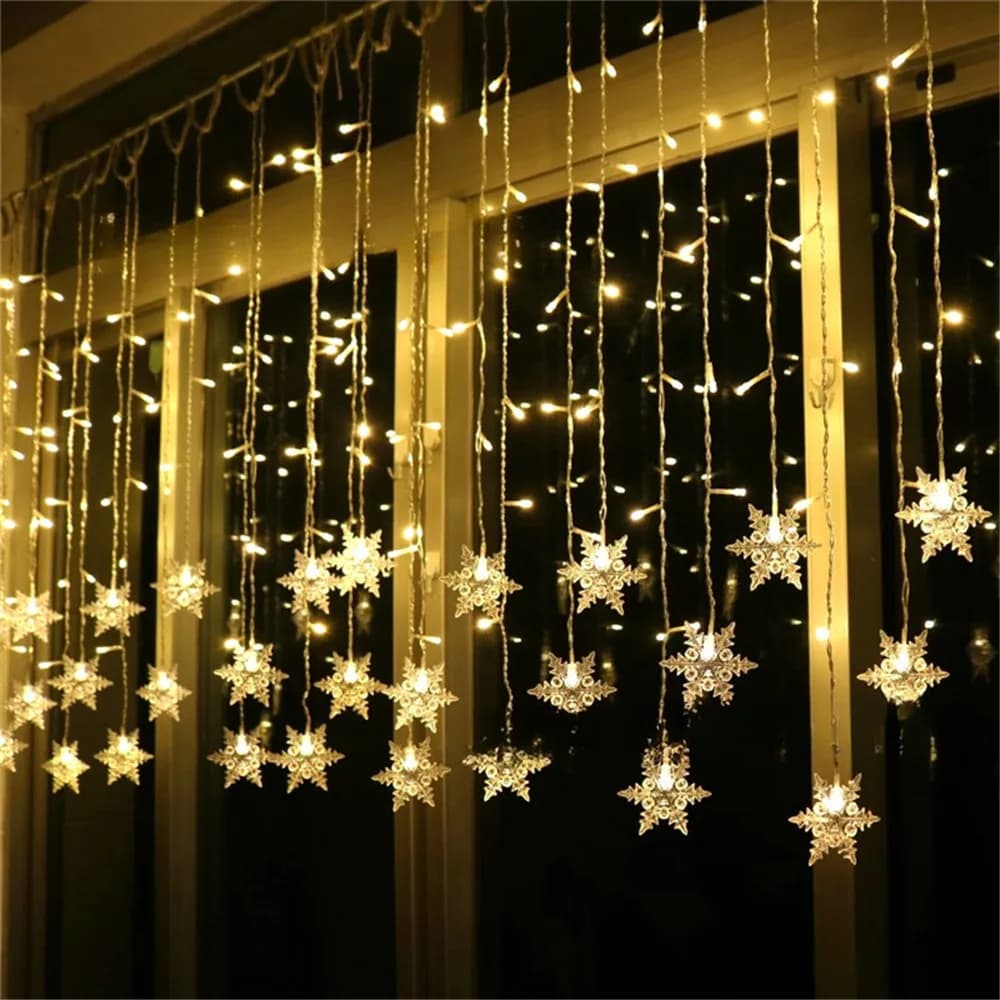 EU Plug LED Snowflake Curtain Icicle Fairy String Lights Christmas Lights Garland Outdoor Light for Home Garden Party Decoration