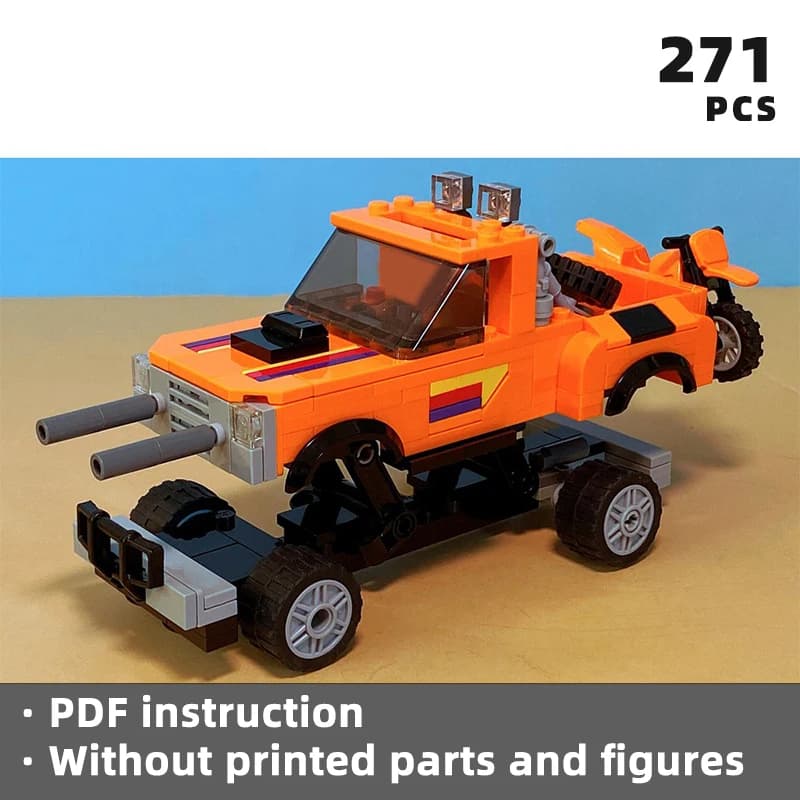 combat style mobile armored pickup truck bricks firecracker modified vehicle blocks weaponized car off road display unique moc