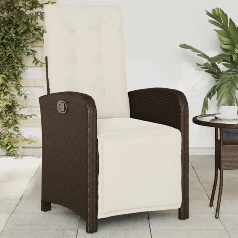 Rattan Lounge Chair with Footstool Outdoor Beach Courtyard Garden Chair Backrest Rattan Armchair Brown Poly Rattan Armchair