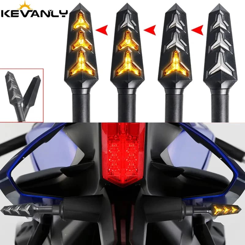 2PCS Motorbike LED Motorcycle Turn Signal Light Flowing Fishbone Indicator Lights Daytime Running Lights 12V