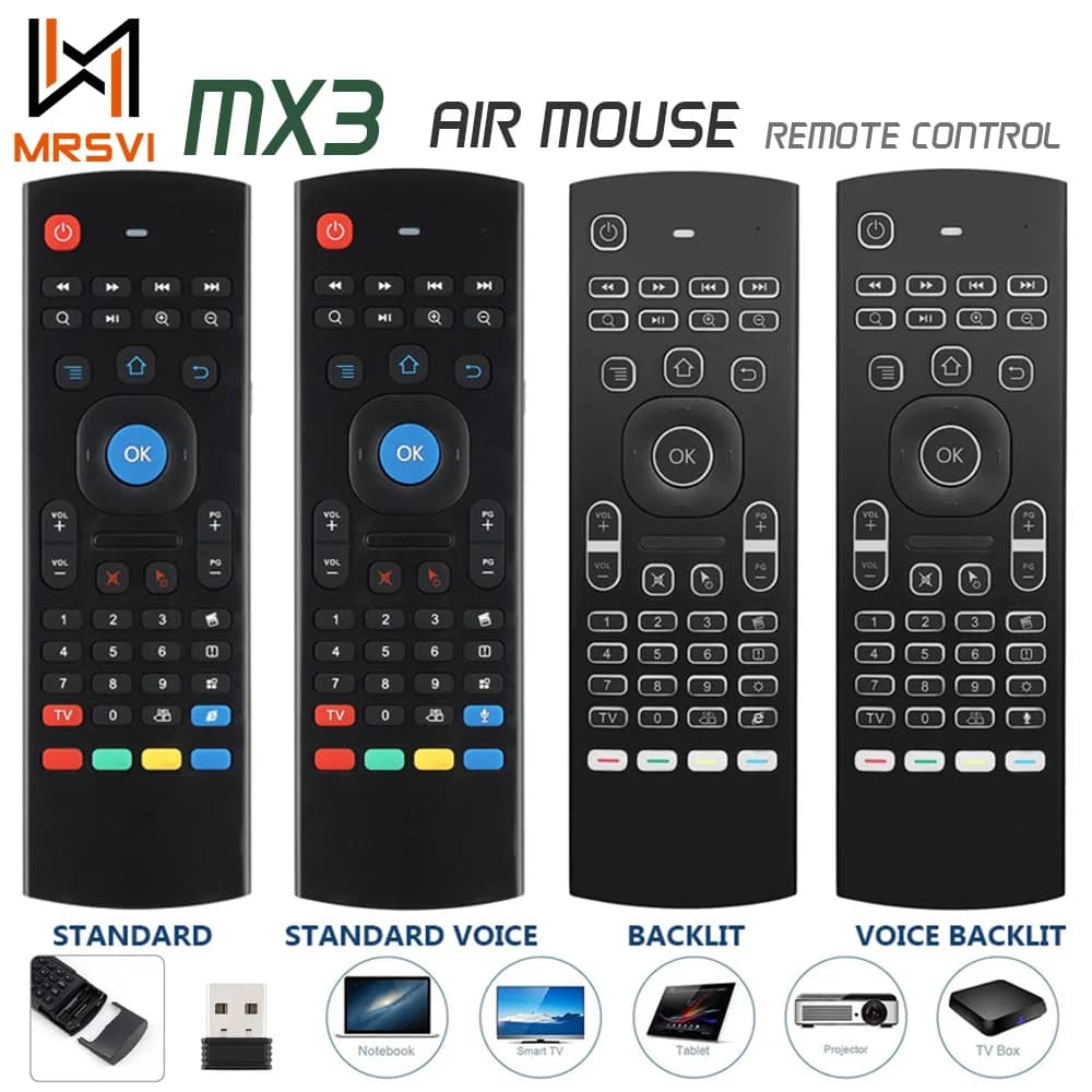 2.4GHz Wireless MX3 Air Mouse Mini Keyboard Voice Backlit Remote Control IR Learning Remote Control for PC Android TV Box