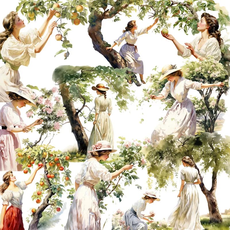 20Pcs/Pack Orchard Fruit Picking Girl Sticker DIY Craft Scrapbooking Album Junk Journal Decorative Stickers
