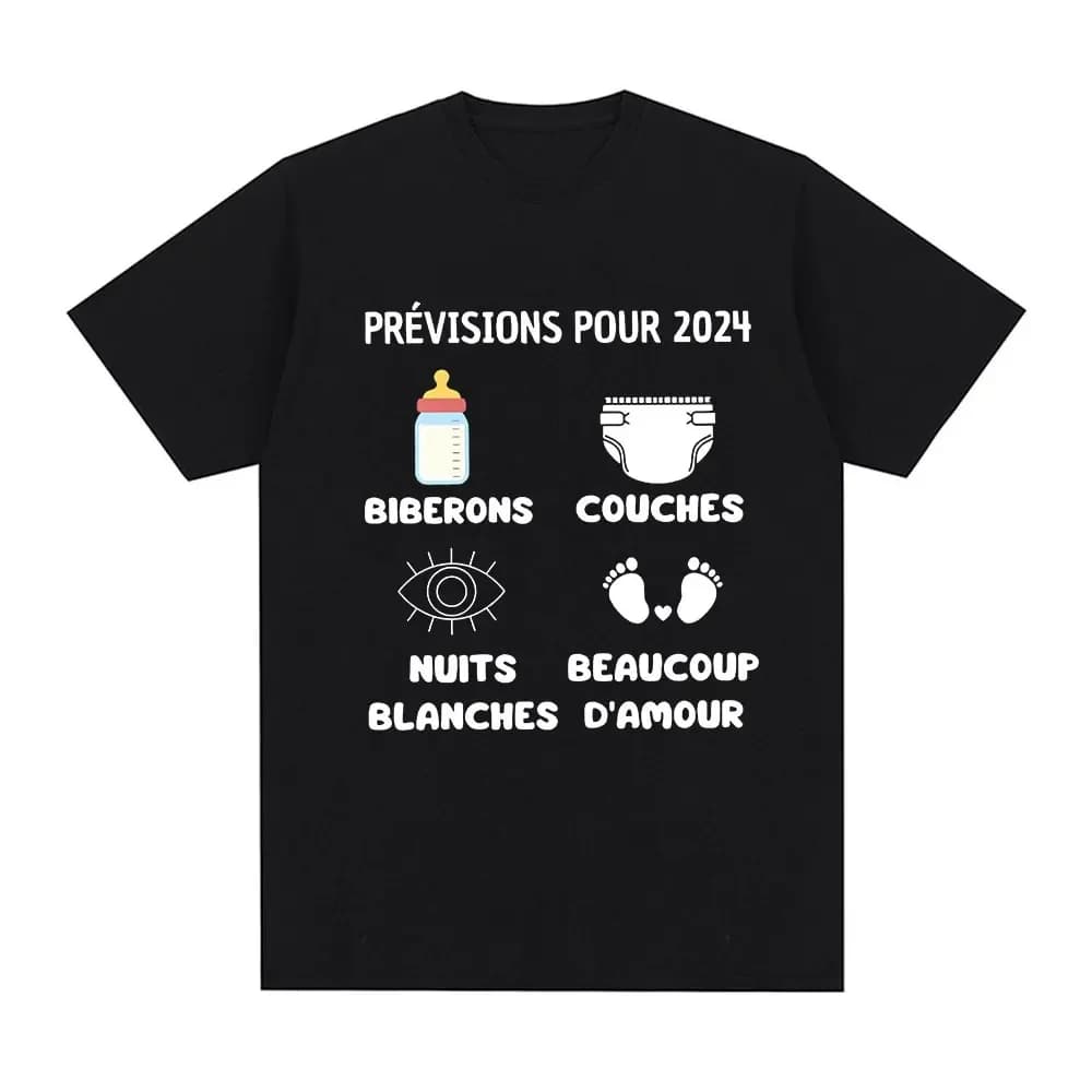 Future Mom and Dad 2024 T Shirt French Text Father Gift T-shirts for Men Women Summer 100% Cotton Comfort Soft Tee Shirt Tops