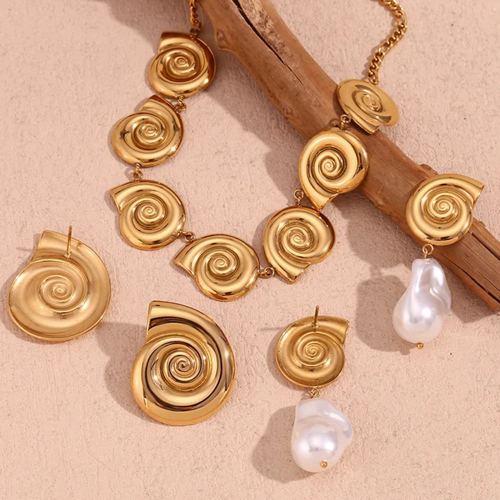 2Pc Exquisite Threaded Conch Snail Shell Fashion Gold Color Alloy Earrings Women Party Holiday