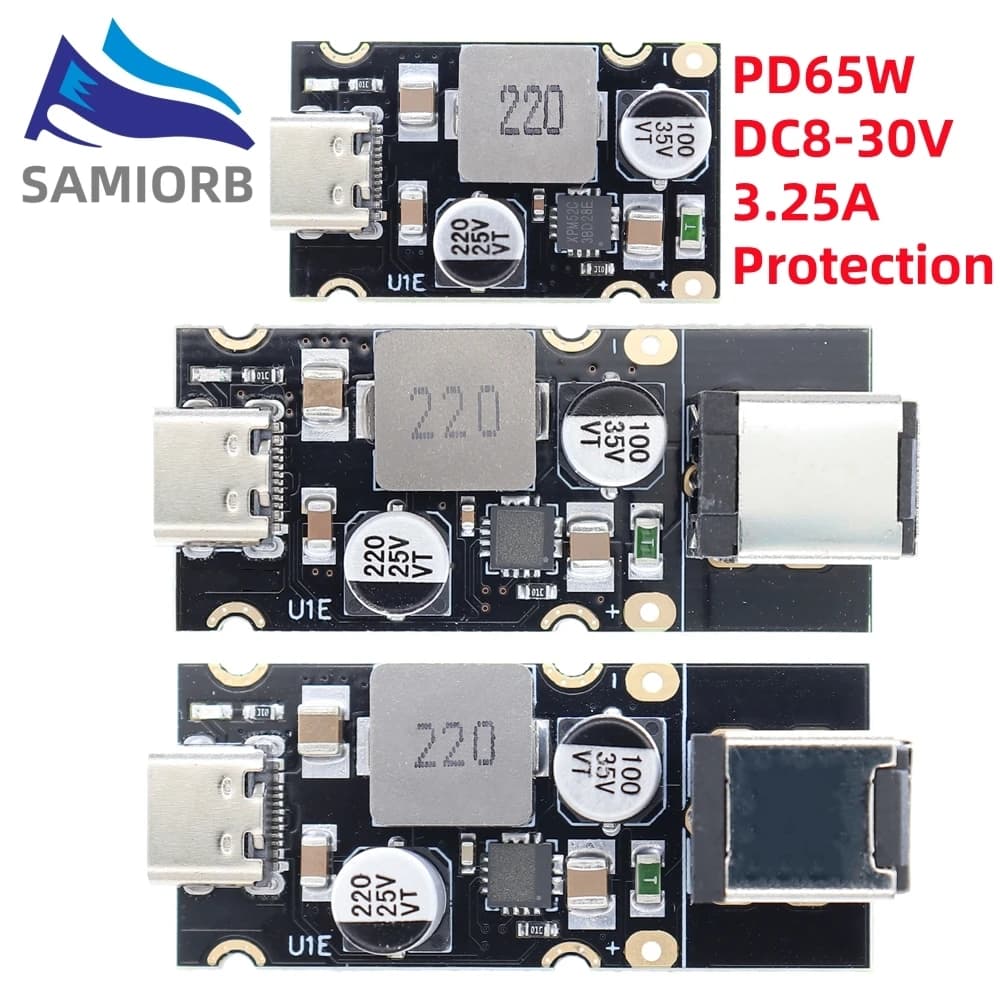 SAMIROB QC4.0 QC3.0 Type-C USB PD65W Fast Charging Adapter Module DC8-32V 3.25A 65W Step Down Module For Huawei SCP/FCP Apple PD